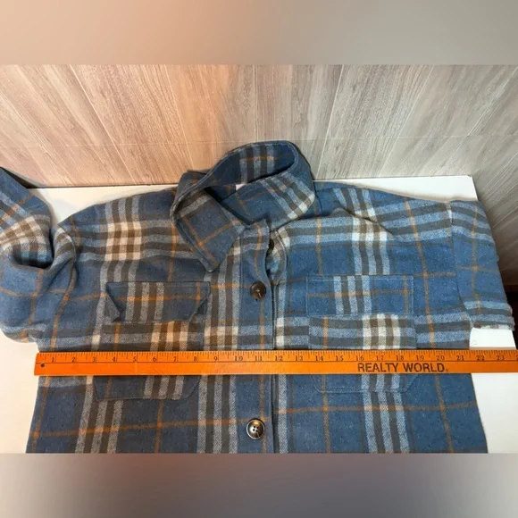 Pink Lily Blue and Tan Plaid Utility Jacket - Picture 7 of 8